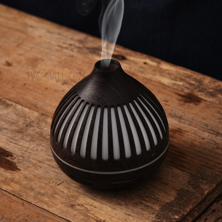Colorful Light Wood Grain Hollow Out Volcano Shape Humidifier Aromatherapy Mist Diffuser - Black/US Plug-5