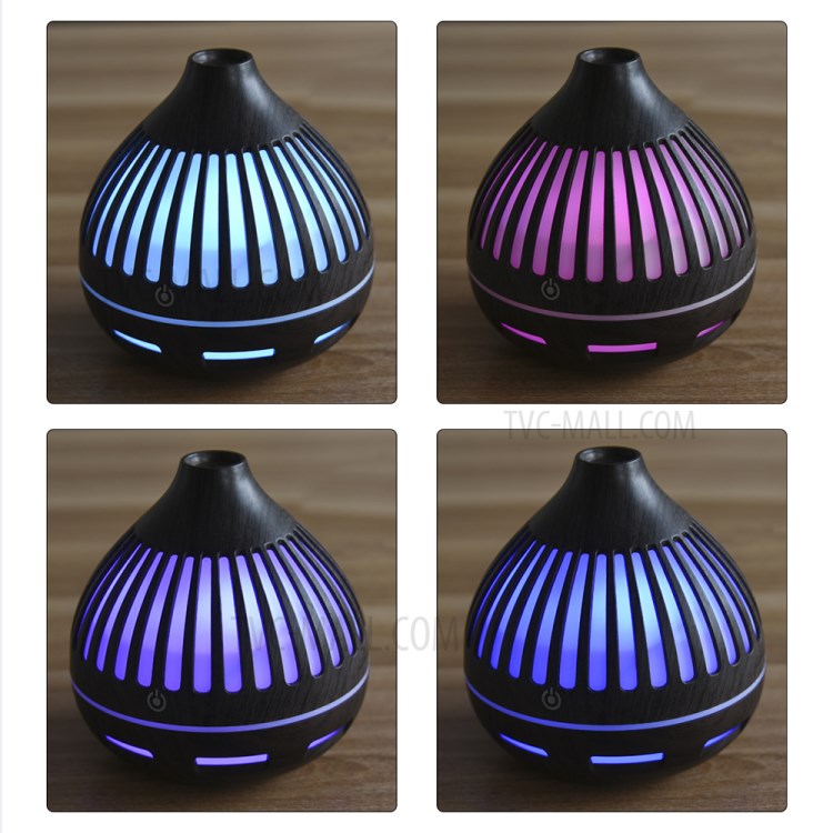 Colorful Light Wood Grain Hollow Out Volcano Shape Humidifier Aromatherapy Mist Diffuser - Black/US Plug-7
