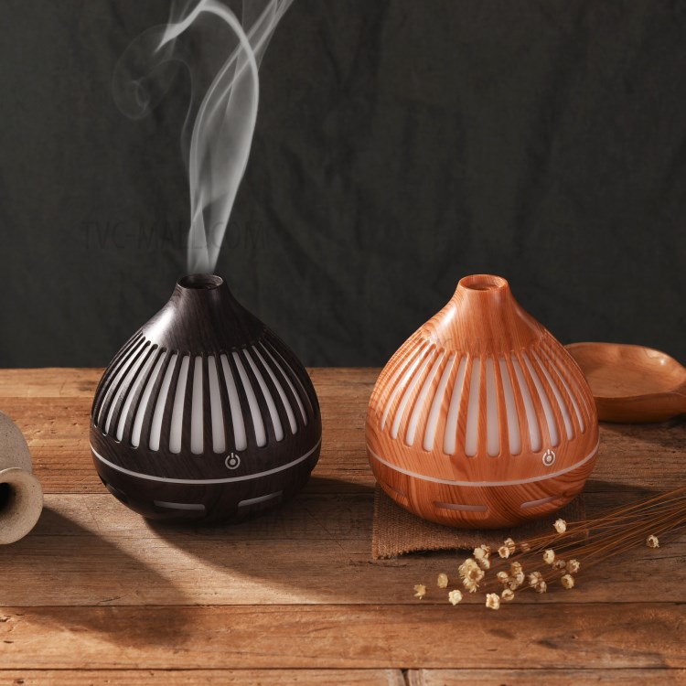 Colorful Light Wood Grain Hollow Out Volcano Shape Humidifier Aromatherapy Mist Diffuser - Black/US Plug-9