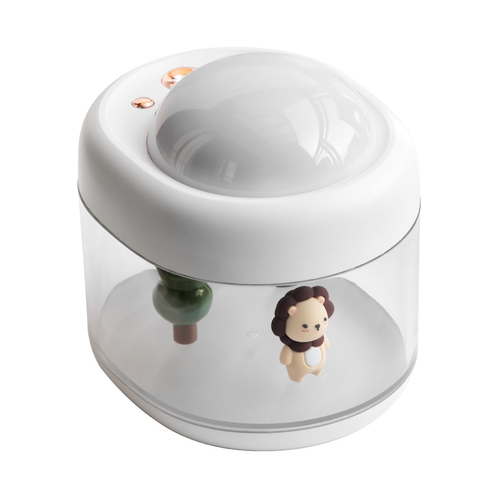 J221 Creative Cartoon Projection Night Light Humidifier Aromatherapy Mist Diffuser Kids Room Home Decor Holiday Gift - White/Lion-11