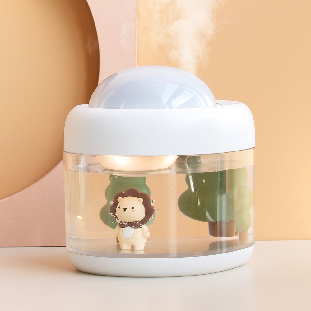 J221 Creative Cartoon Projection Night Light Humidifier Aromatherapy Mist Diffuser Kids Room Home Decor Holiday Gift - White/Lion-2