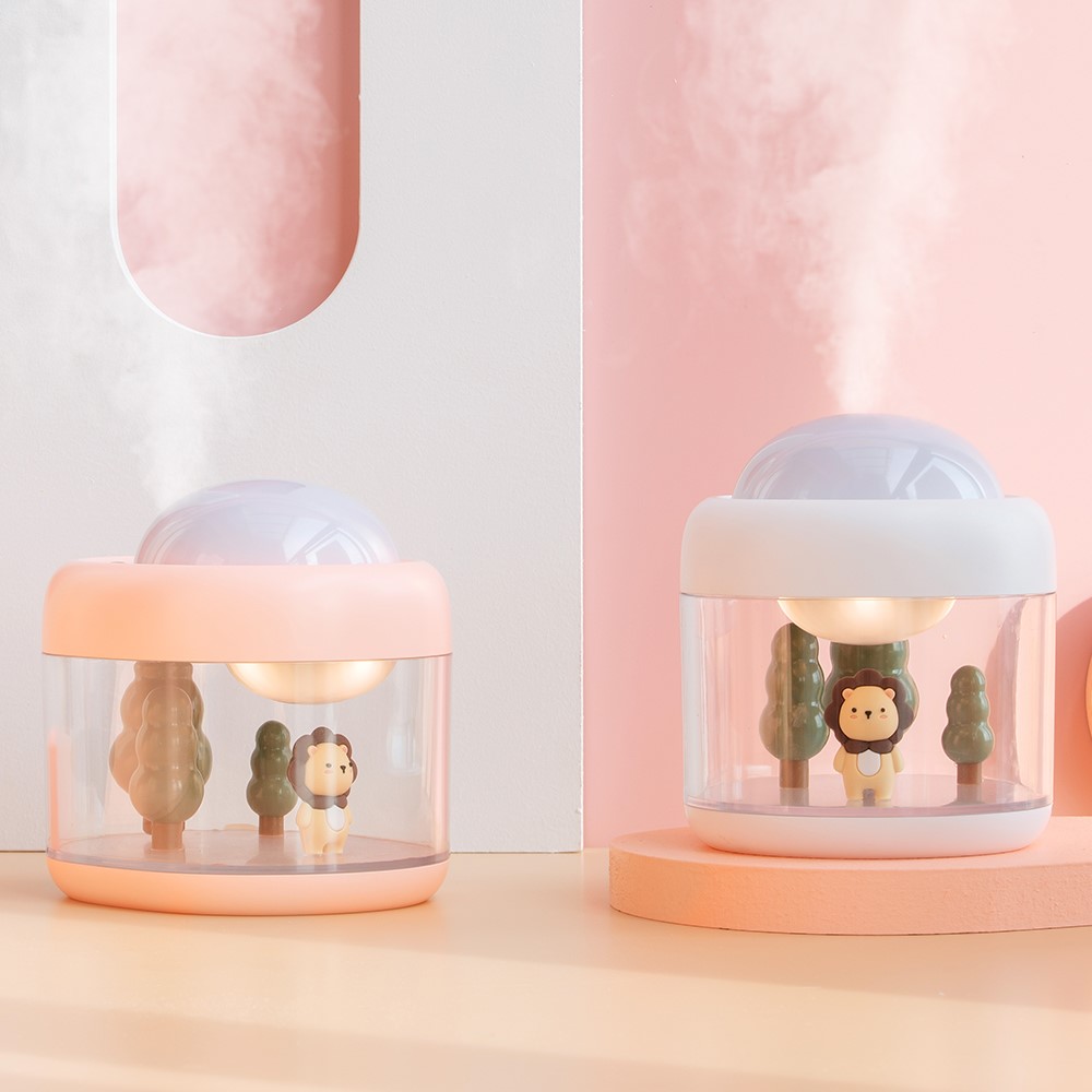 J221 Creative Cartoon Projection Night Light Humidifier Aromatherapy Mist Diffuser Kids Room Home Decor Holiday Gift - White/Lion-7