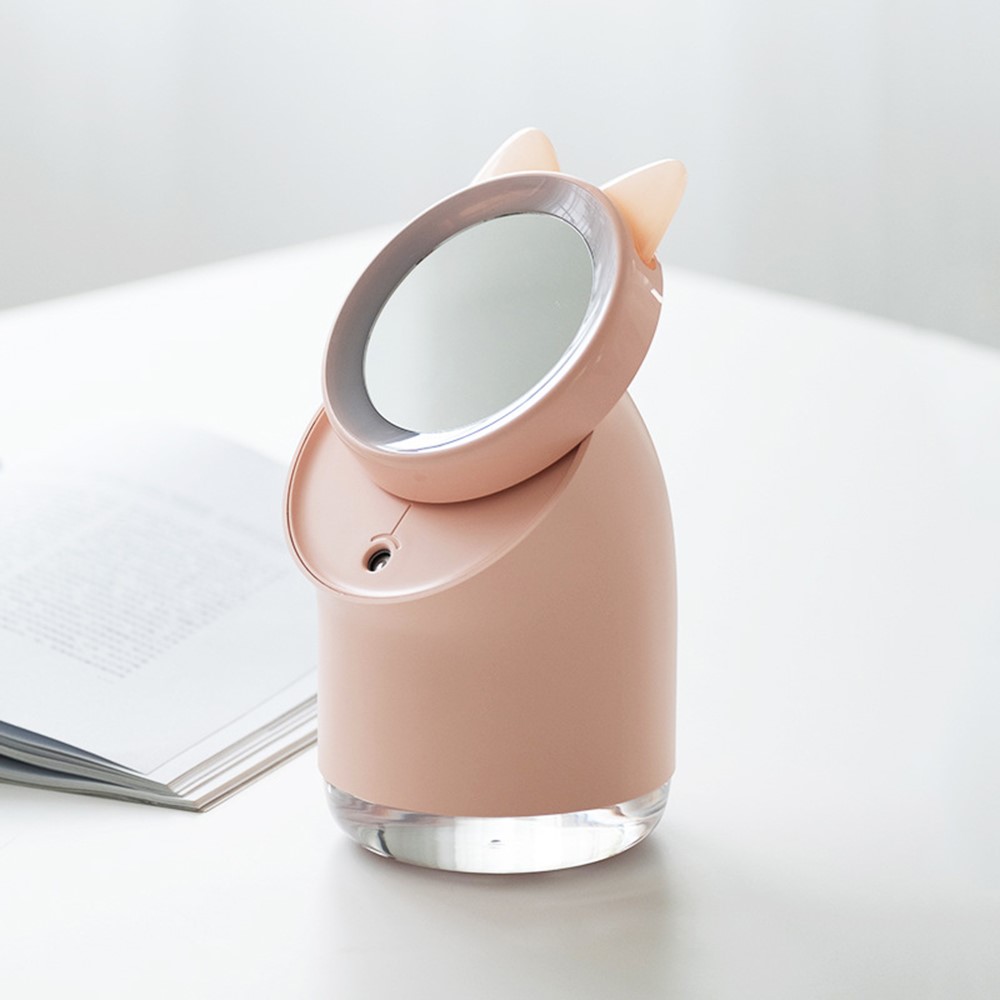 Creative Humidifier Makeup Mirror LED Light Atomizer Suitable for Home Car Bedroom Office and Travel - Pink-3