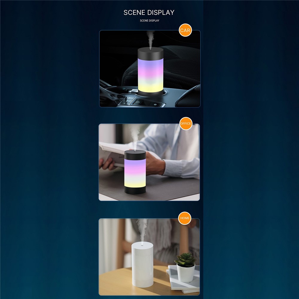 DQ122 300ml Mini Humidifier Portable Air Purifier Silent Atomizer Household Aroma Diffuser with Colorful Light for Car Office - Black-8