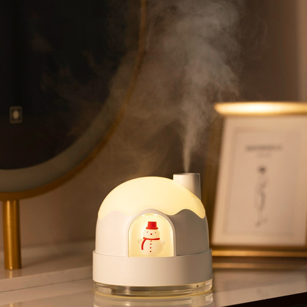 Cute Snowman Humidifier USB Mute Home Mist Diffuser Night Light Gift - Pink-2