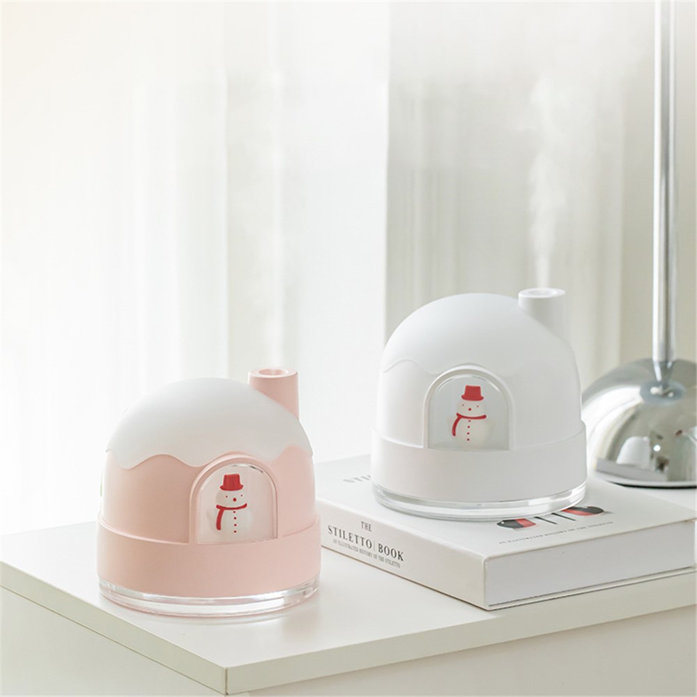 Cute Snowman Humidifier USB Mute Home Mist Diffuser Night Light Gift - Pink-3