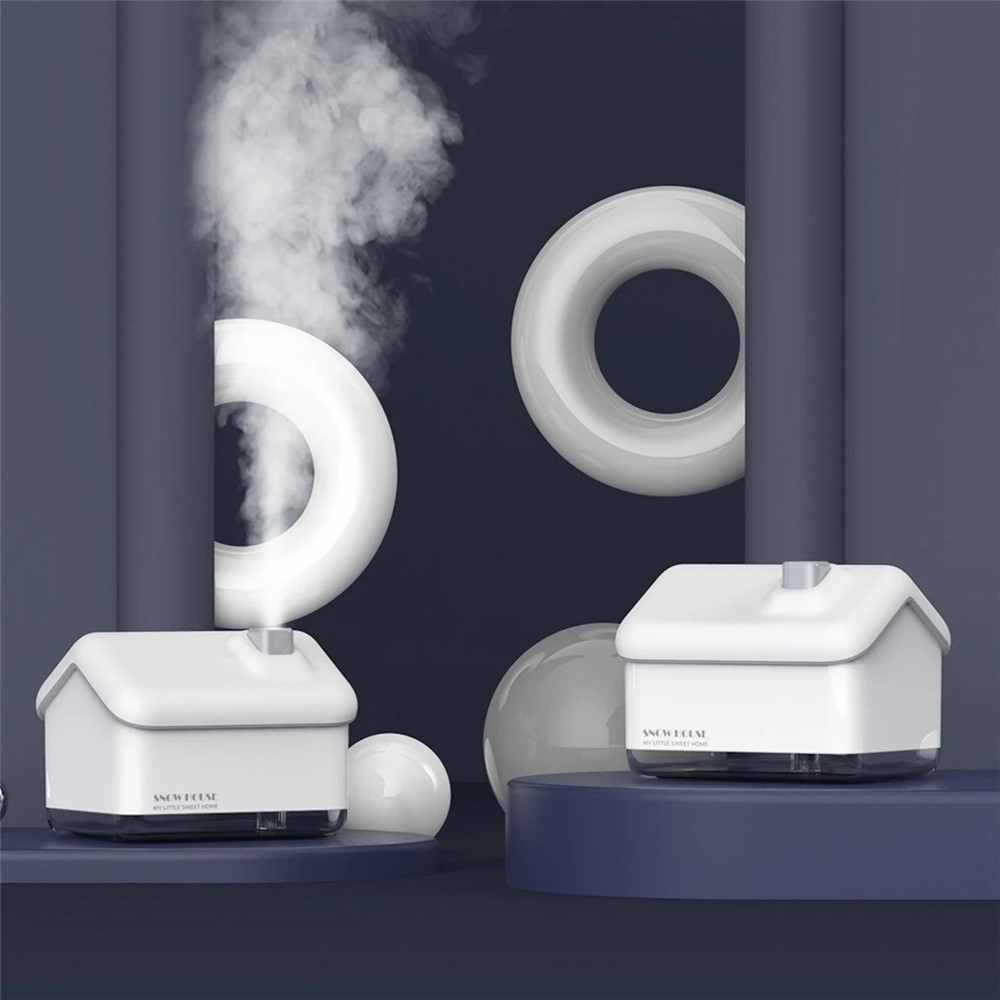 Cute Snow House Mini USB Humidifier Mute Home Office Mist Diffuser Night Light Christmas Gift - White-2