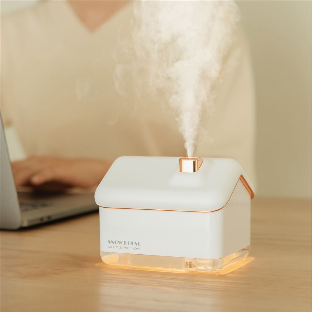 Cute Snow House Mini USB Humidifier Mute Home Office Mist Diffuser Night Light Christmas Gift - White-3