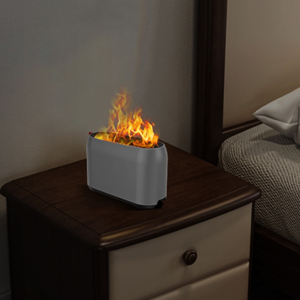 HZ002 Flame USB Aromatherapy Diffuser Three Gear Timer Table Lamp Humidifier for Bedroom Living Room Car with Remote Control - Light Grey-4