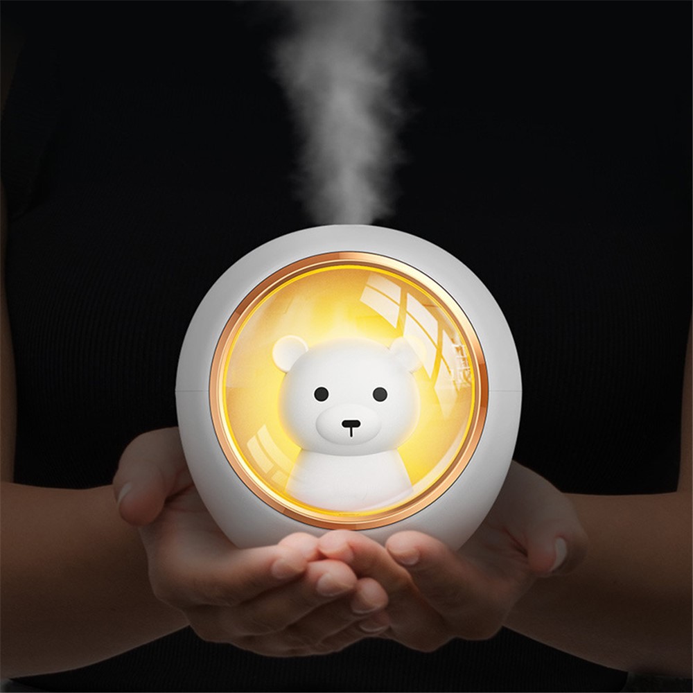 K15 Cute Animal Humidifier USB Mute Home Aroma Mist Diffuser Night Light - White Bear-2