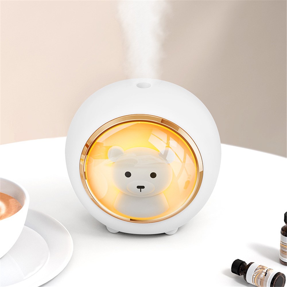 K15 Cute Animal Humidifier USB Mute Home Aroma Mist Diffuser Night Light - White Bear-3