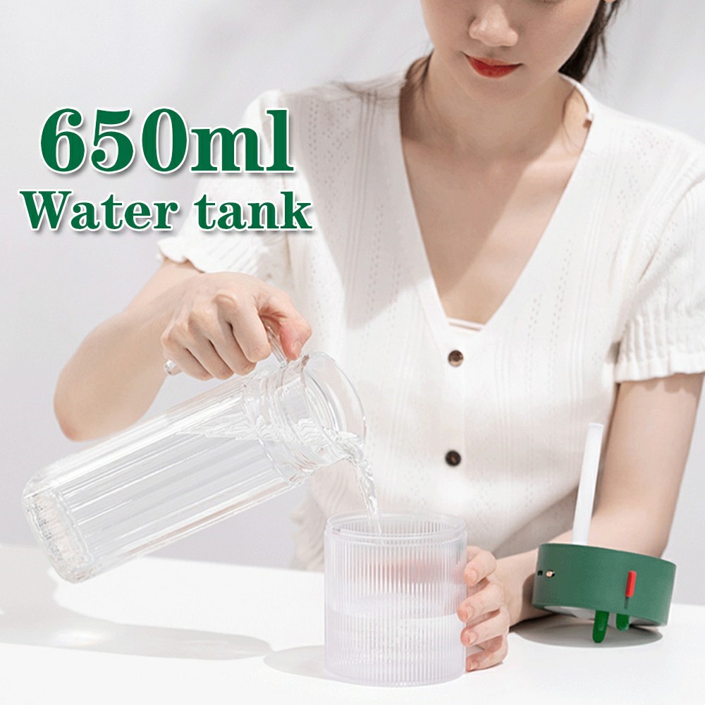 QW-H211 650ml Cute Oasis Mini Wireless Humidifier Desktop Household Air Atomizer Silent Mist Maker Sprayer with Night Light - Green-3