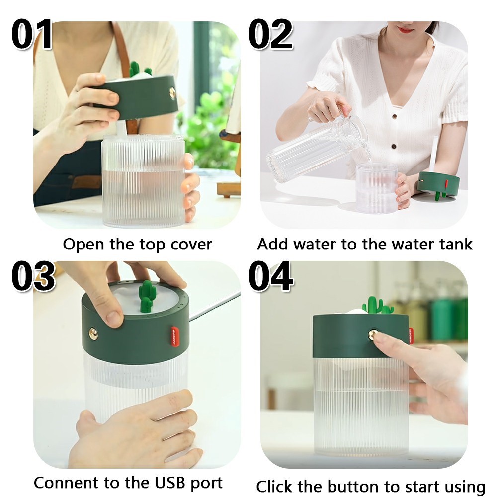 QW-H211 650ml Cute Oasis Mini Wireless Humidifier Desktop Household Air Atomizer Silent Mist Maker Sprayer with Night Light - Green-5