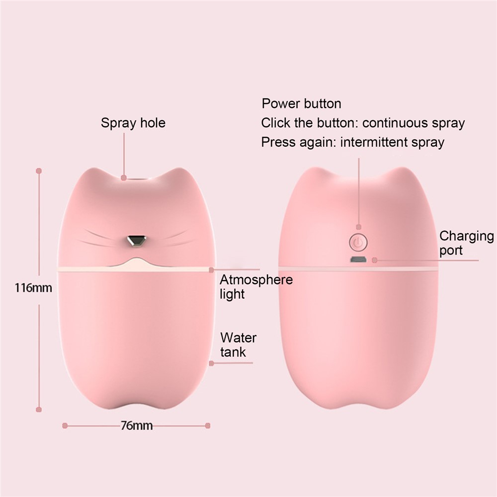 A6 260 мл Мини -воздух -увлажнитель USB Милый Кот Молчаливый Распылитель Мягкий Светлый Воздух Портативный Прохладный Туман - Белый