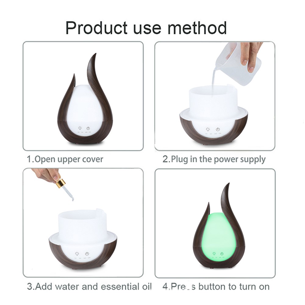 JCSY-261 200ml Ultrasonic Air Humidifier Continuous Fog Sprayer Quiet Mist Maker Waterless Auto Shut-off Essential Oil Aroma Diffuser with LED Color Light - Dark Wood/US Plug-3