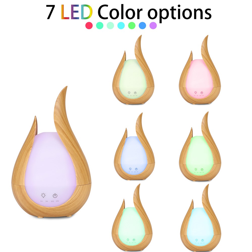 JCSY-261 200ml Ultrasonic Air Humidifier Continuous Fog Sprayer Quiet Mist Maker Waterless Auto Shut-off Essential Oil Aroma Diffuser with LED Color Light - Dark Wood/US Plug-4