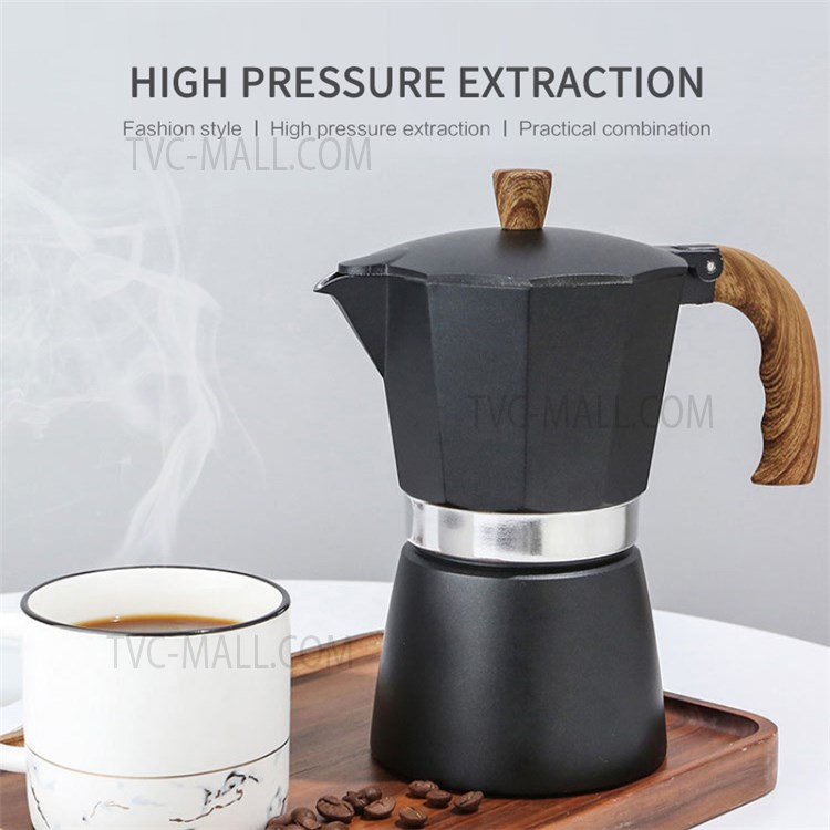 300ml Classic Espresso Percolator Stovetop Home Coffee Maker Aluminum Moka Pot Kitchen Coffee Making Tool for 6 People (No FDA, BPA-free) - Black-2