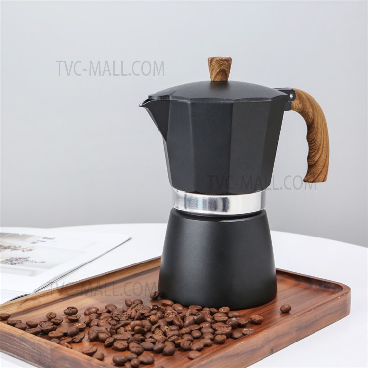 300ml Classic Espresso Percolator Stovetop Home Coffee Maker Aluminum Moka Pot Kitchen Coffee Making Tool for 6 People (No FDA, BPA-free) - Black-3