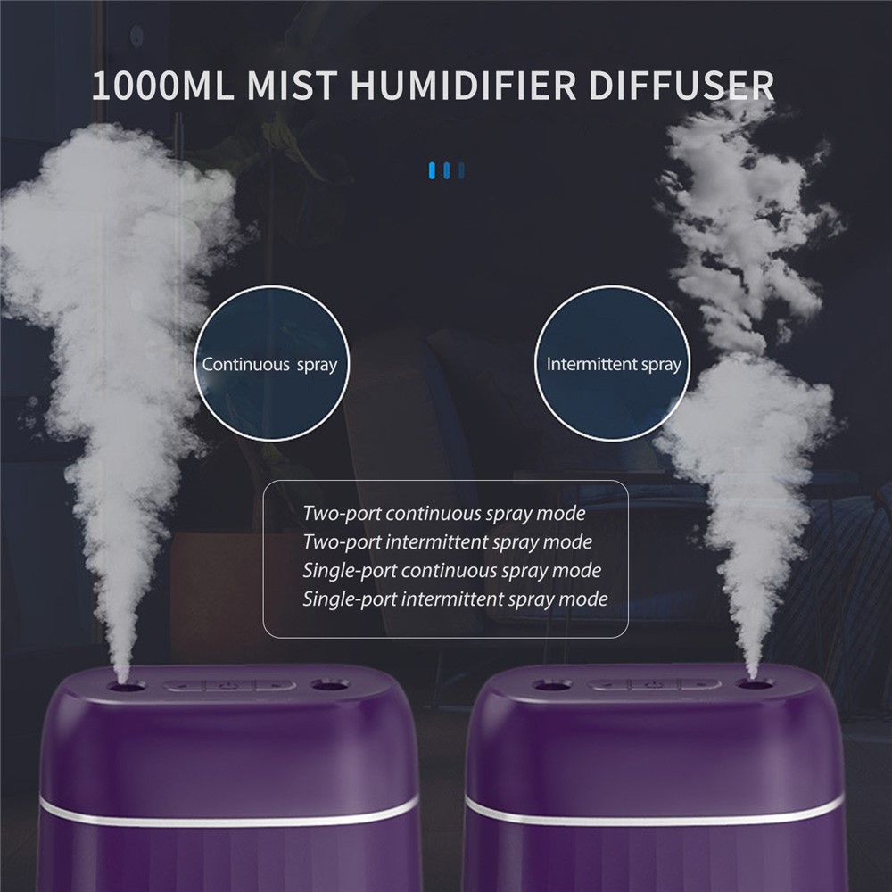 Mist Humidifier 1000ml Dual Spouts Cold LED Night Light Silent Home Humidifier Diffuser - Pink-5