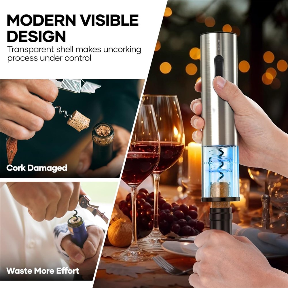 USB Rechargeable Automatic Electric Wine Bottle Opener with Foil Cutter-3