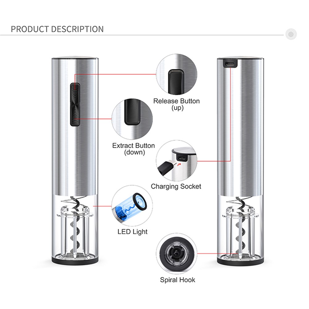 KLT KP3-362003 Kitchen Rechargeable Electric Red Wine Bottle Opener with Foil Cutter Tool-2