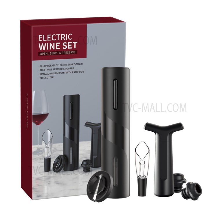 KLT KGS-KP1-361901 Electric Red Wine Opener Tool Set Kitchen Rechargeable Bottle Opener Wine Pourer Foil Cutter Vacuum Pump Stopper Kit-10