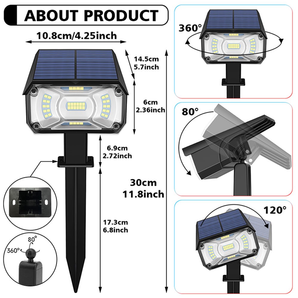 YOUOKLIGHT 2Pcs Outdoor IP65 Waterproof 40-LED 3 Modes Solar Landscape Spotlights for Garden Pathway Yard Driveway Porch-2