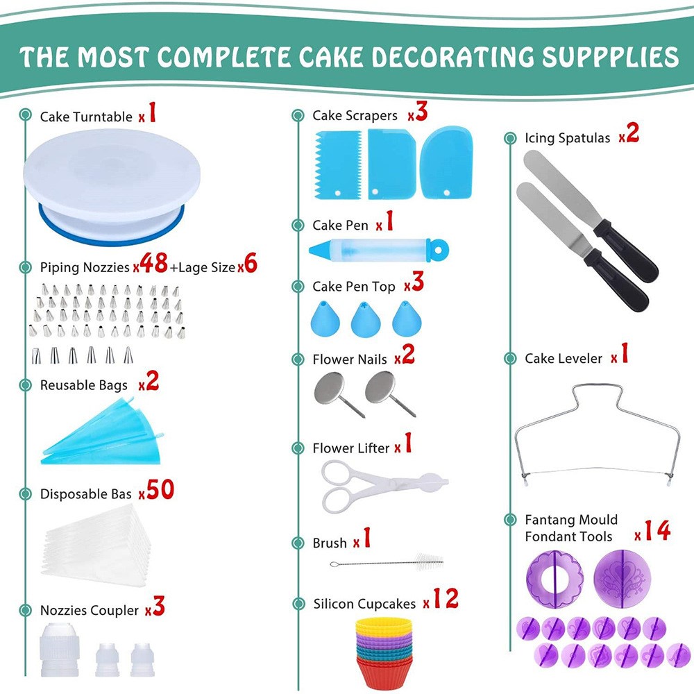 TB040 150Pcs/Set Cake Turntable Icing Tips Piping Bags Muffin Cup Scraper Kitchen Baking Decorating Tools Kit (BPA Free, no FDA Certificate)-2