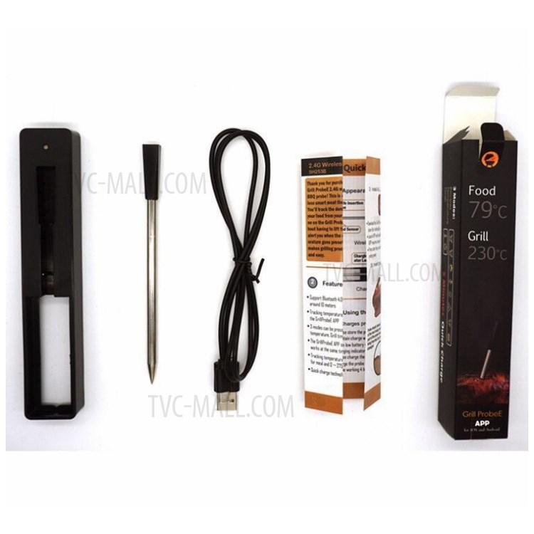 USB Charge Bluetooth Wireless Stainless Steel Food Temperature Thermometer Grill Temperature Probe-2