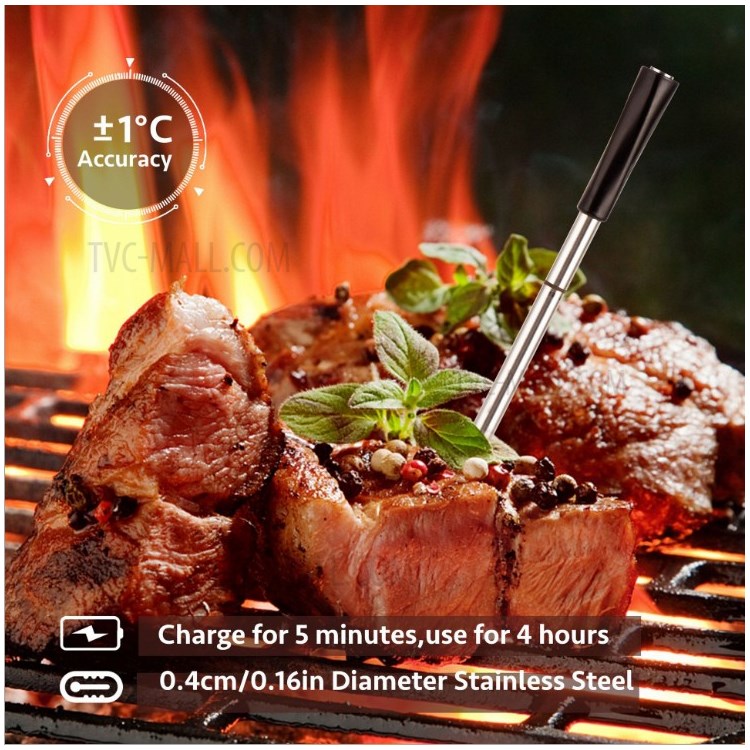 USB Charge Bluetooth Wireless Stainless Steel Food Temperature Thermometer Grill Temperature Probe-5