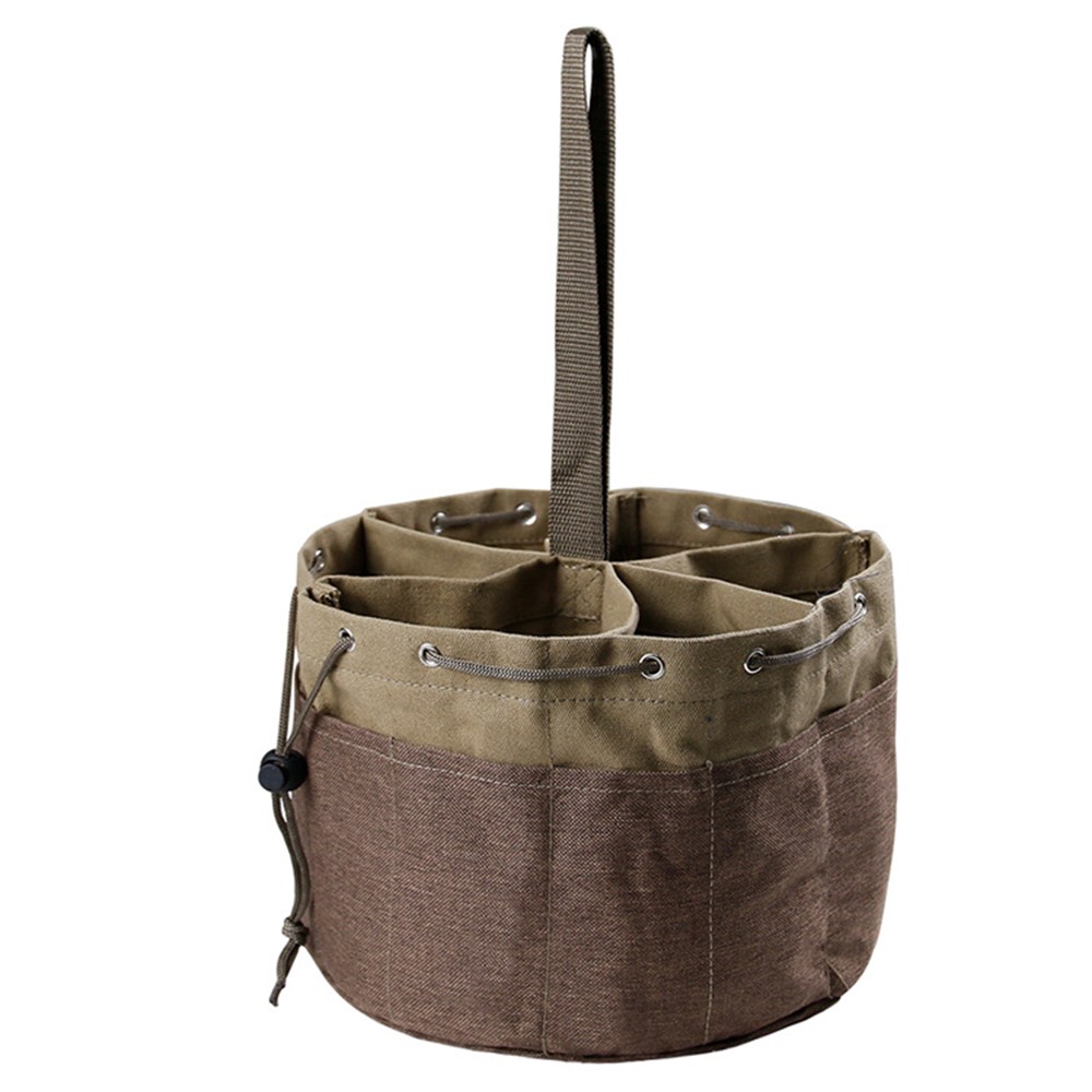 MTP-336 Canvas Cylinder Shape Garden Hardware Bag Portable Storage Bag Tool Organizer - Khaki-1