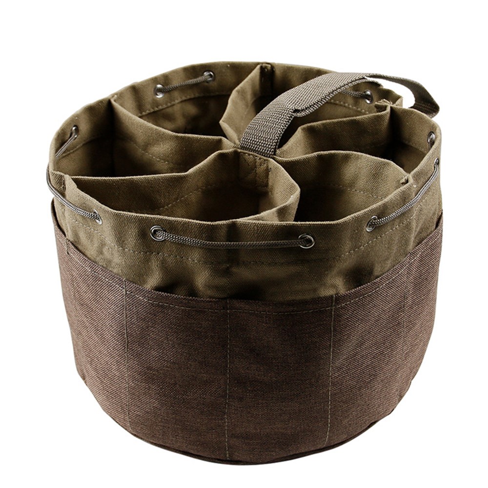 MTP-336 Canvas Cylinder Shape Garden Hardware Bag Portable Storage Bag Tool Organizer - Khaki-2