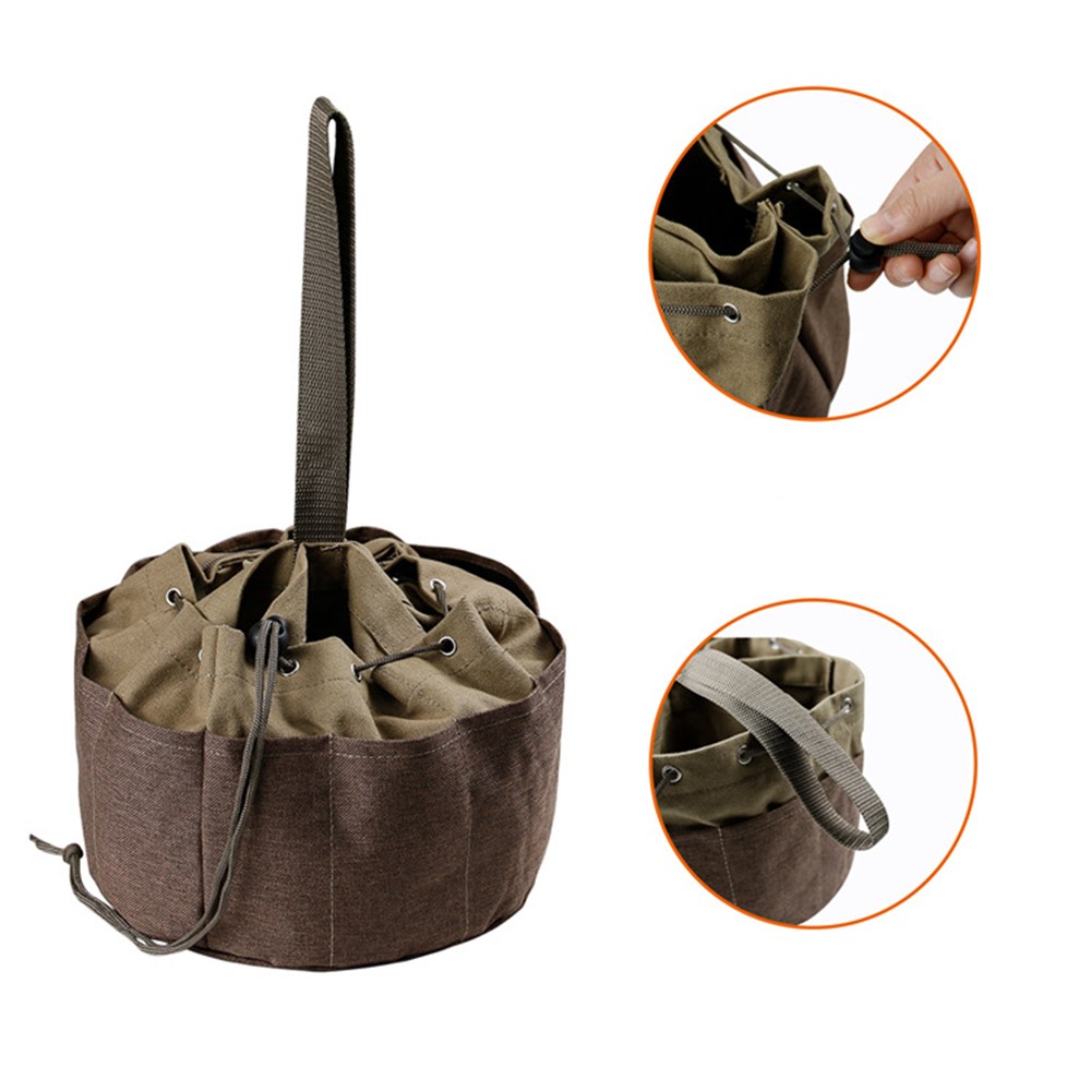 MTP-336 Canvas Cylinder Shape Garden Hardware Bag Portable Storage Bag Tool Organizer - Khaki-5