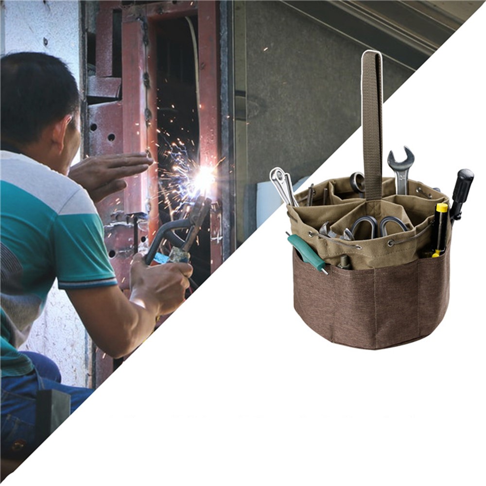 MTP-336 Canvas Cylinder Shape Garden Hardware Bag Portable Storage Bag Tool Organizer - Khaki-7