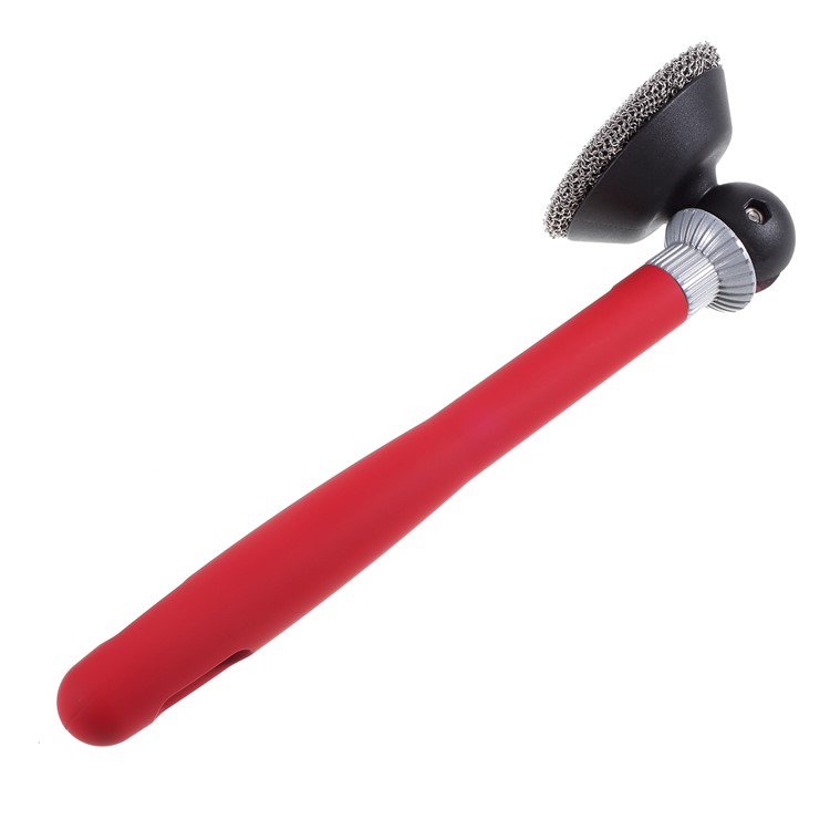 Stainless Steel Wire Ball Brush Cleaning Brush with Long Handle Pan Cleaning Brush - Red-7