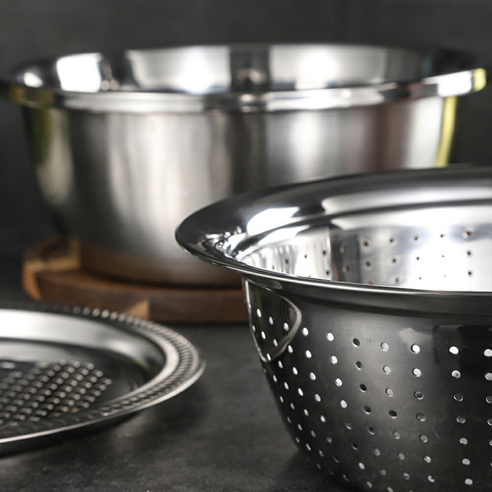 3-in-1 Stainless Steel Grater Strainer Drain Basket and Salad Maker Bowl Multifunctional Kitchen Tool, 26cm-5