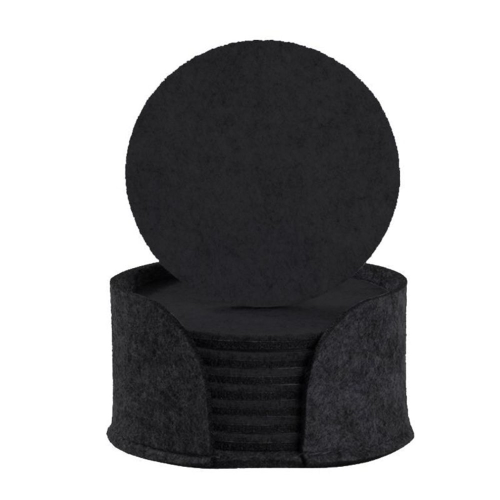 10pcs B458 Felt Drink Coasters Round Cup Mat Pad with Storage Box Table Placemats Kitchen Dining Tool - Dark Grey/Round-2