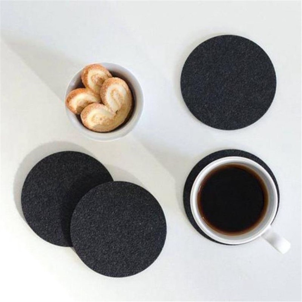 10pcs B458 Felt Drink Coasters Round Cup Mat Pad with Storage Box Table Placemats Kitchen Dining Tool - Dark Grey/Round-3