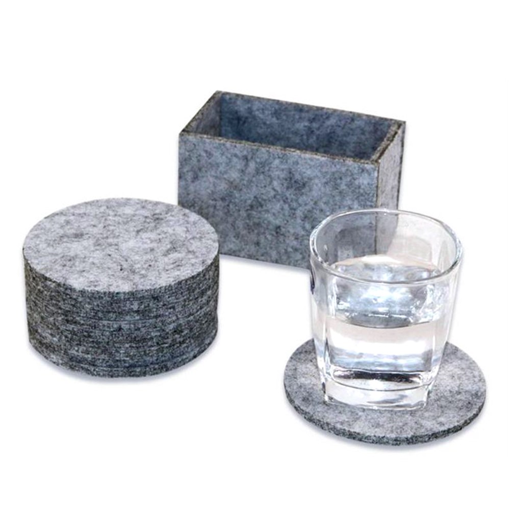 10pcs B458 Felt Drink Coasters Round Cup Mat Pad with Storage Box Table Placemats Kitchen Dining Tool - Dark Grey/Round-5