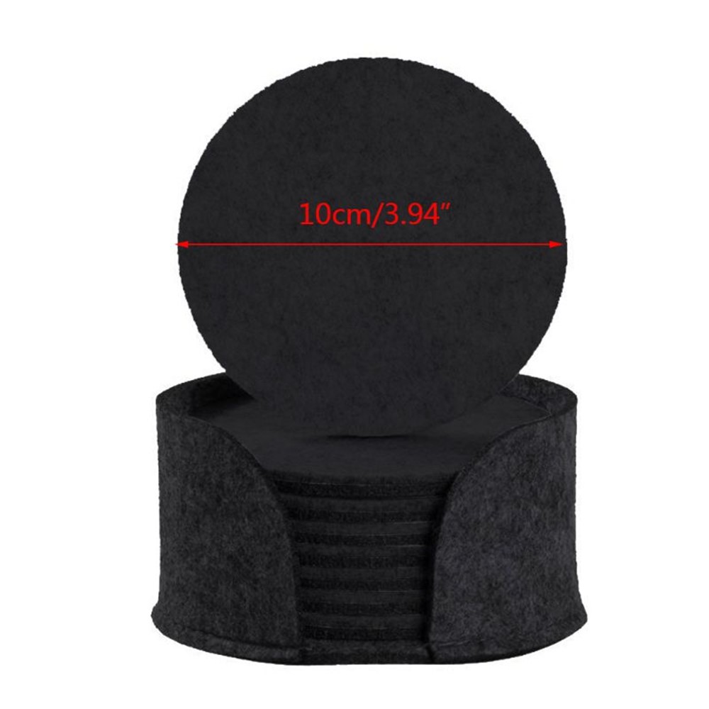 10pcs B458 Felt Drink Coasters Round Cup Mat Pad with Storage Box Table Placemats Kitchen Dining Tool - Dark Grey/Round-6
