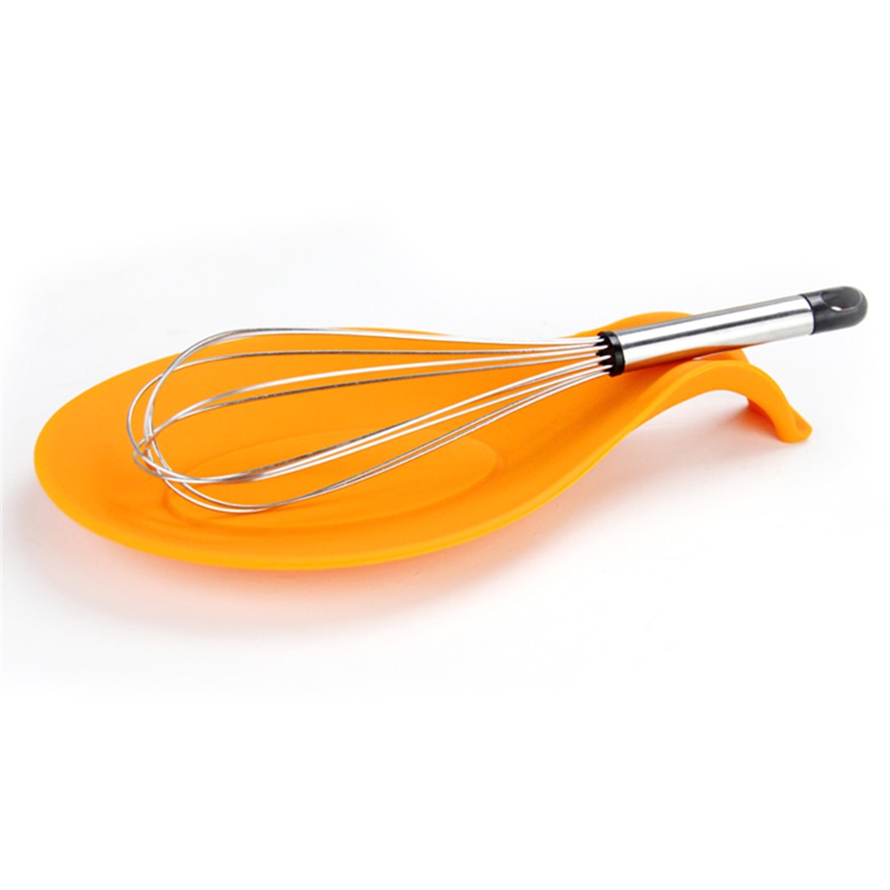 BPA Free Silicone Soup Spoon Mat Heat Insulation Scoop Pad Non-slip Kitchen Tableware Cushion (with FDA Certification) - Orange-2