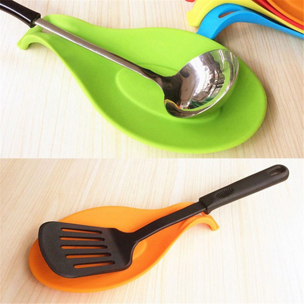 BPA Free Silicone Soup Spoon Mat Heat Insulation Scoop Pad Non-slip Kitchen Tableware Cushion (with FDA Certification) - Orange-7