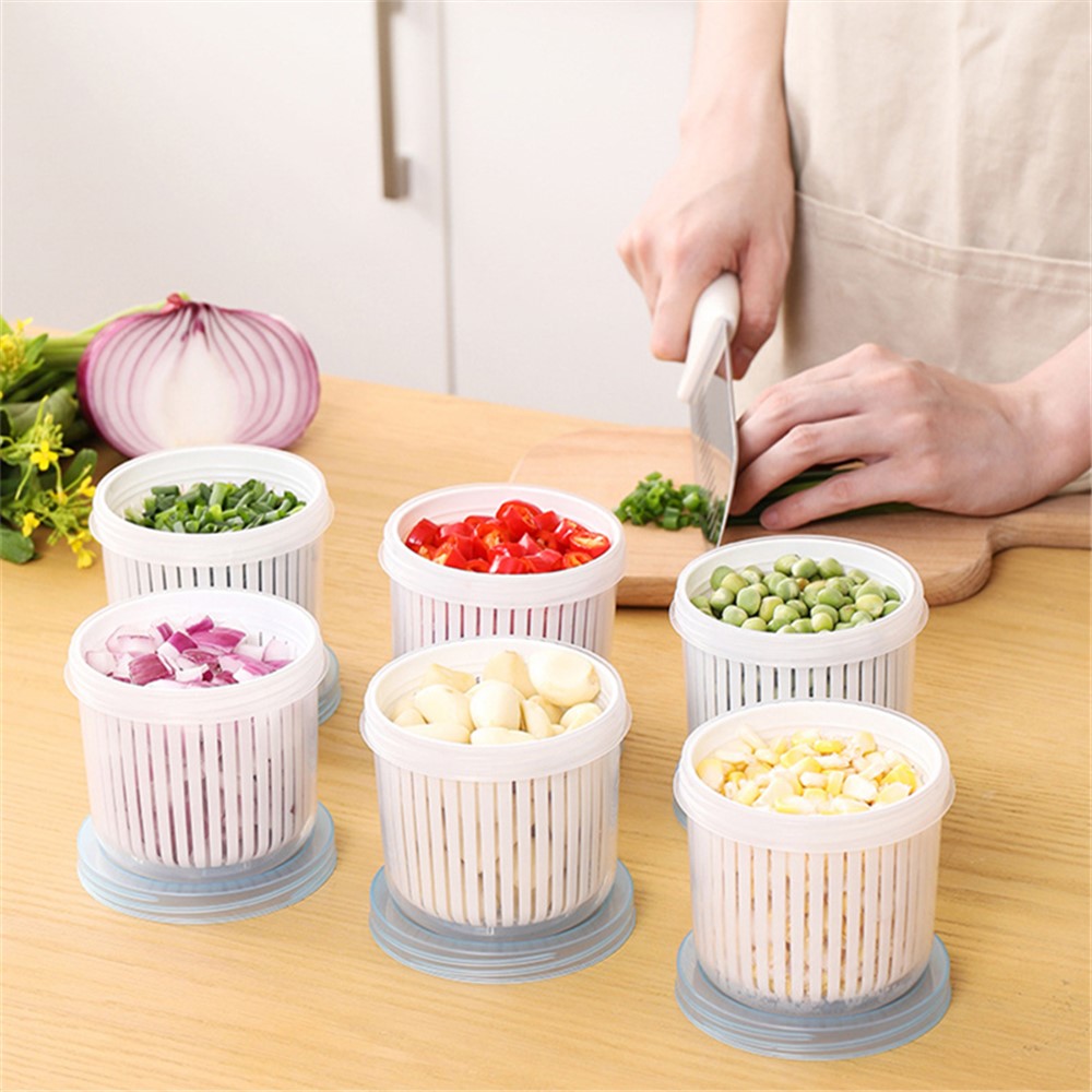 Nordic Style Stackable Food Storage Container Portable Freezer Kitchen Organizer Gadgets Fruit Vegetable Saver Tomato Chili Onion Holder with Removable Drain-5