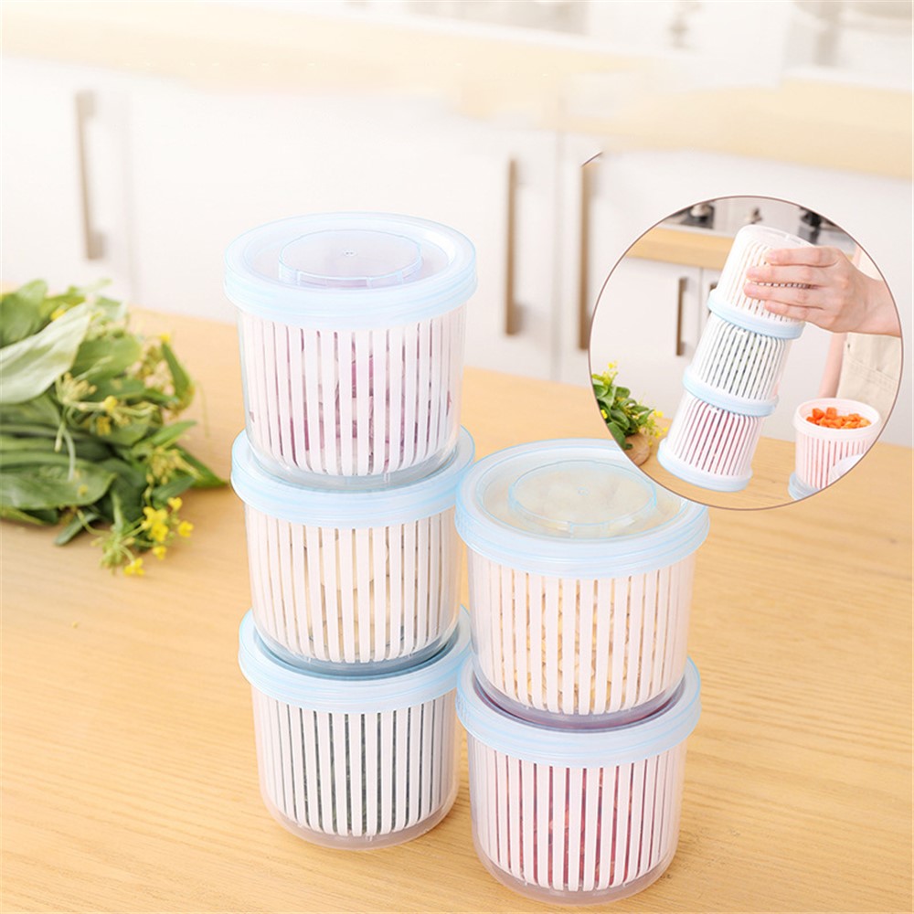 Nordic Style Stackable Food Storage Container Portable Freezer Kitchen Organizer Gadgets Fruit Vegetable Saver Tomato Chili Onion Holder with Removable Drain-6