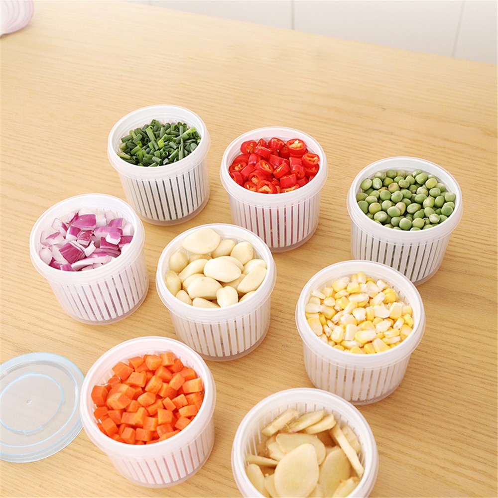 Nordic Style Stackable Food Storage Container Portable Freezer Kitchen Organizer Gadgets Fruit Vegetable Saver Tomato Chili Onion Holder with Removable Drain-7