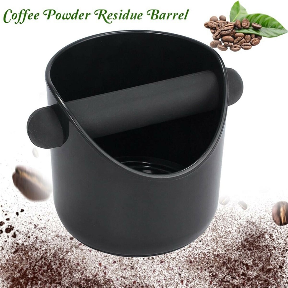 Espresso Knock Box Shock-Absorbent Durable Coffee Knock Box with Removable Bar Non-Slip Base (No FDA, BPA-free) - Black/Straight Port-2