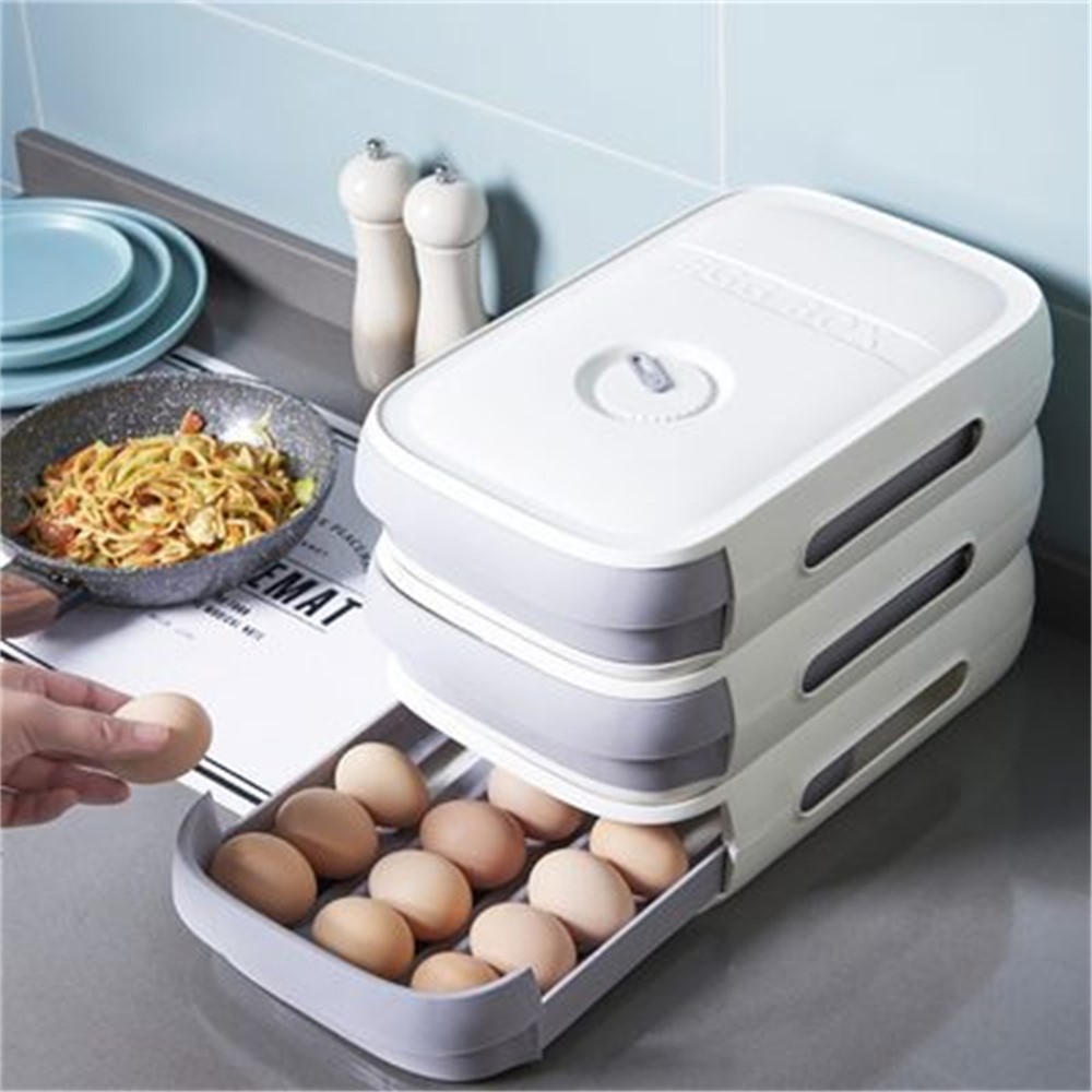 Drawer Organizer Boxe Plastic Storage Container with Lid Kitchen Refrigerator Egg Tray Organizer (BPA Free, without FDA Certificate) - Blue-2