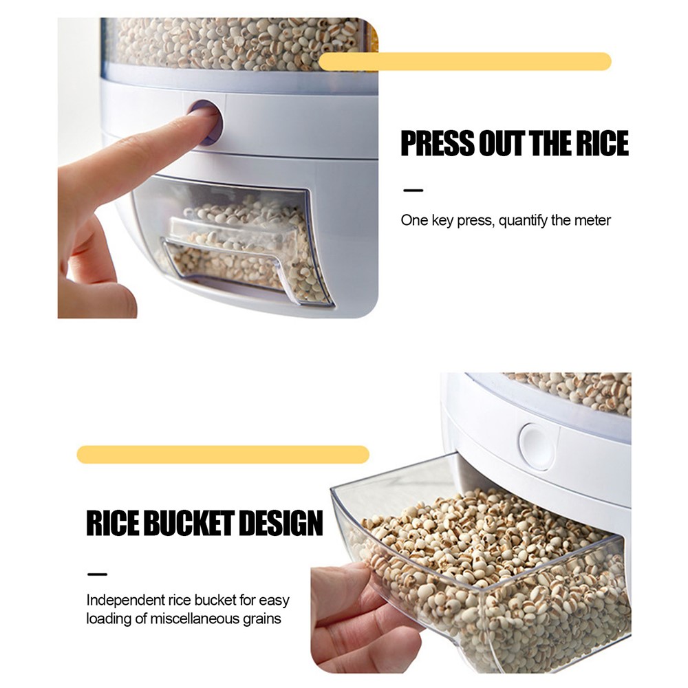 6 Grid Rice Dispenser Rotating Rice Storage Container Dry Food Storage Box Food Dispenser Rice Bucket (BPA Free, No FDA Certificate)-8