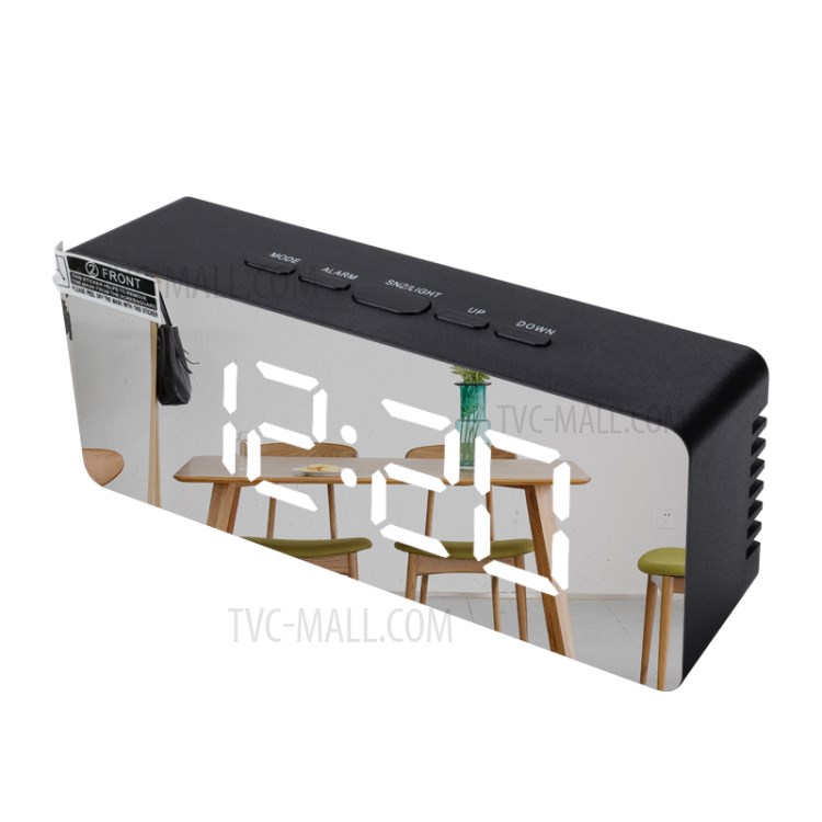 Rectangle Shape Multifunction Mirror Electronic Alarm Clock LED Light Makeup Mirror Brightness Adjustment - Black Shell/White Light-1