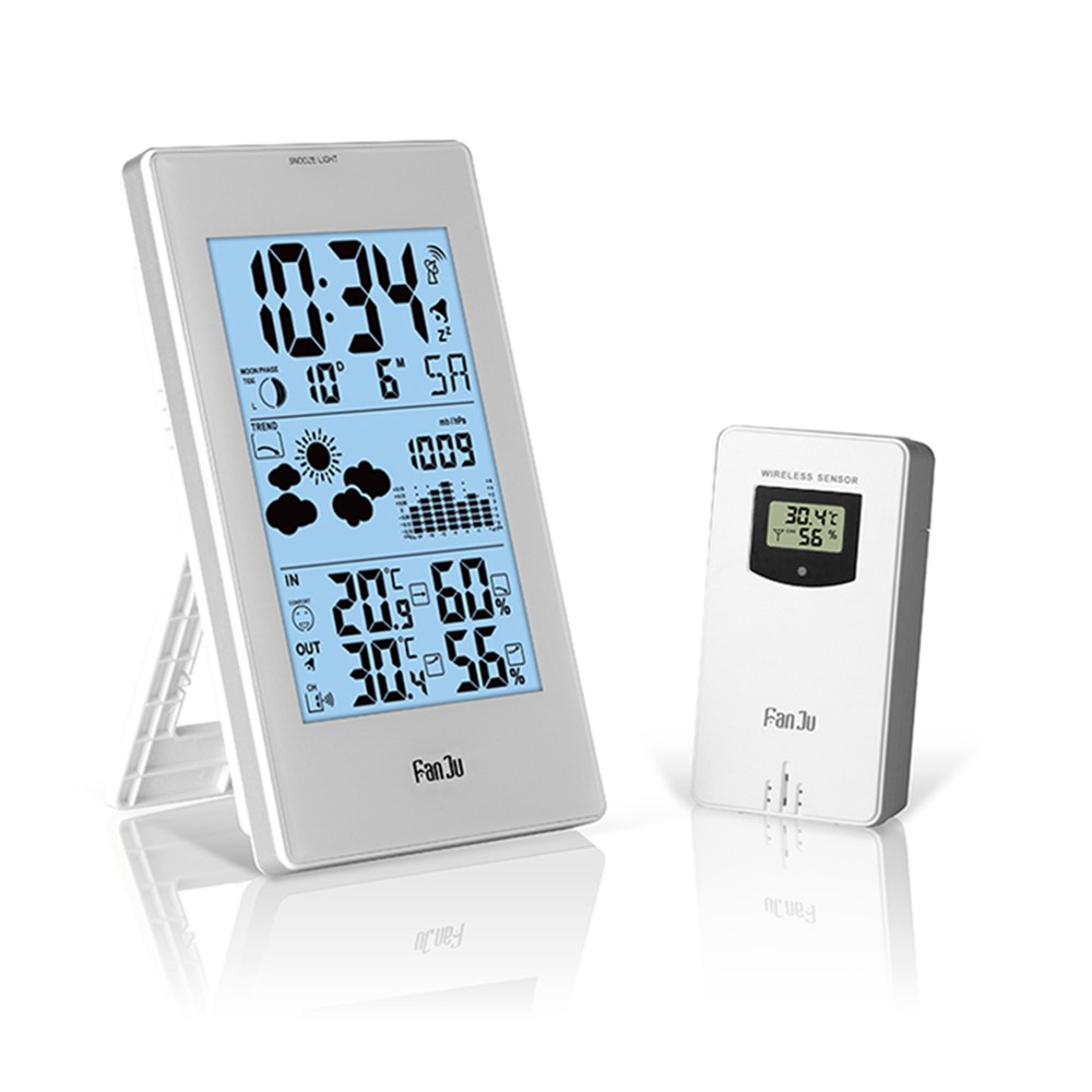 FANJU FJ3352 Wall-mounted Weather Station Clock Indoor Outdoor Temperature Humidity Digital Clock with Perpetual Calendar - White-14